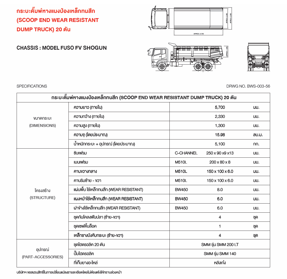 Scoop End Wear Resistant Dump Truck